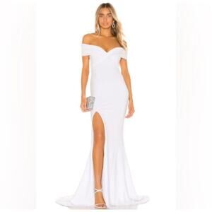 NWT Nookie Neptune White‎ Off-Shoulder Mermaid Gown Size L Prom Bridal